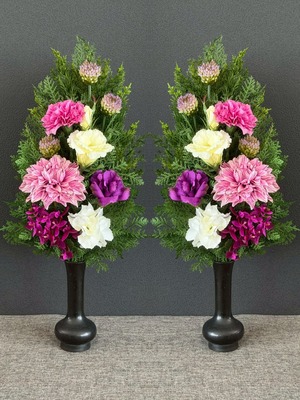 寺院用造花仏花　【一対(２本組】　菊&ダリア　水上40cm