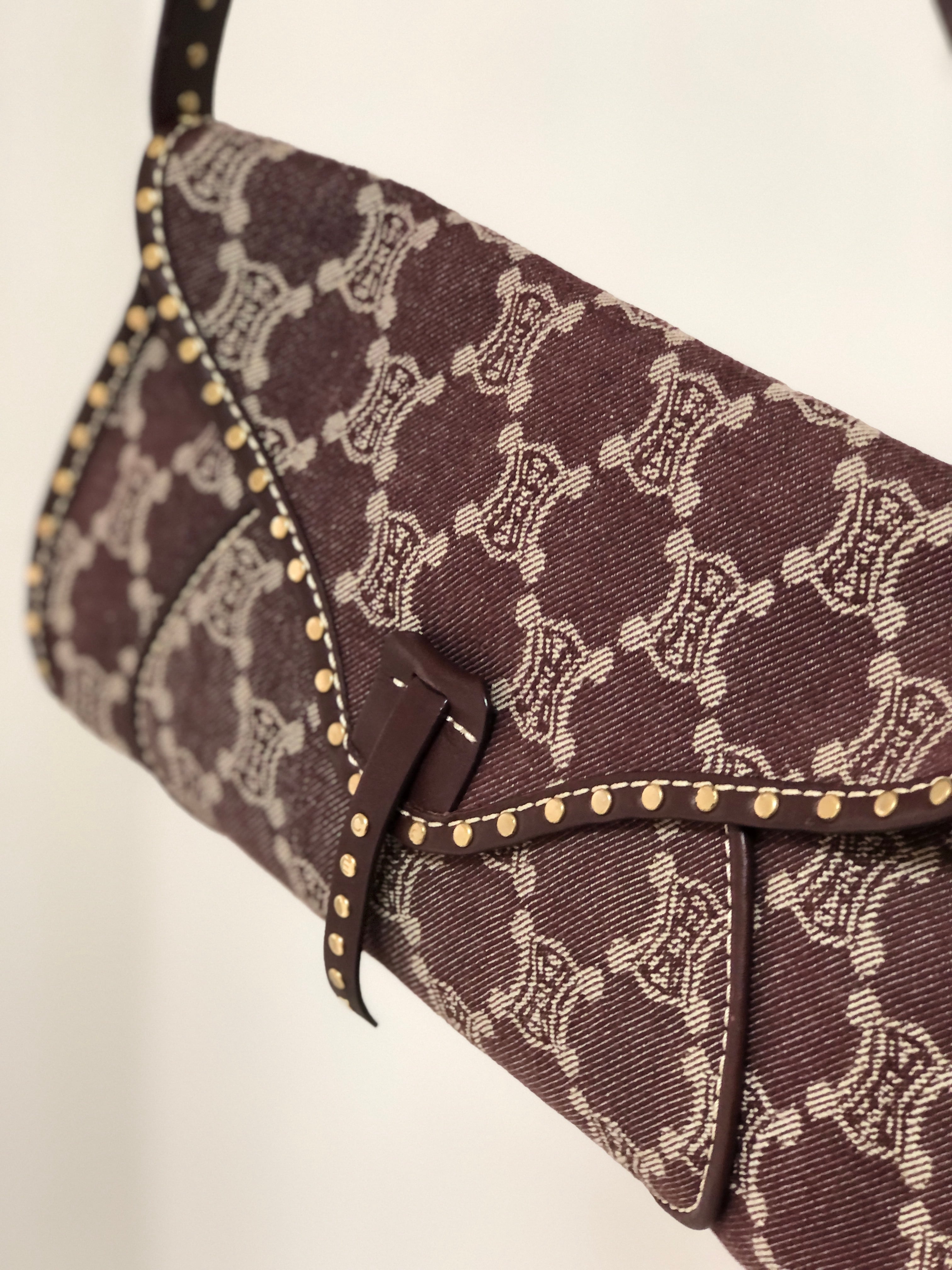 CELINE セリーヌ パリマカダム ロゴ スタッズ デニム×レザー CELINE セリーヌ パリマカダム ロゴ スタッズ デニム×レザー