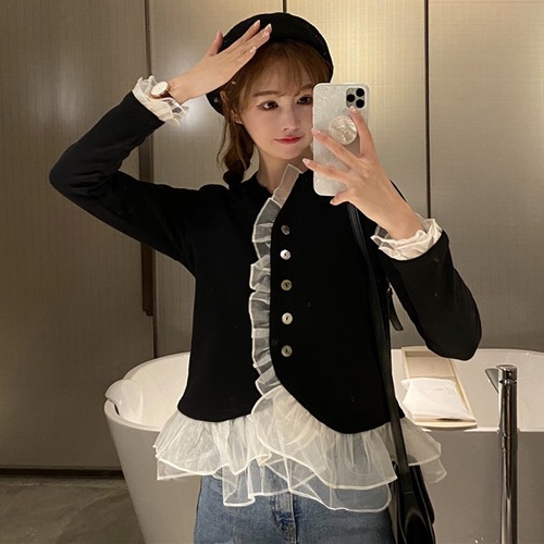 ✞ メッシュレースセーター カーディガンショートシャツブラウス大人女子☆ ロング スウィート ステッチ ✞ゴスロリ SM ミリ 甘ロリ クラロリ 和ロリ エレガント 黒ロリ 姫ロリ 華ロリ BB-BB92228890292