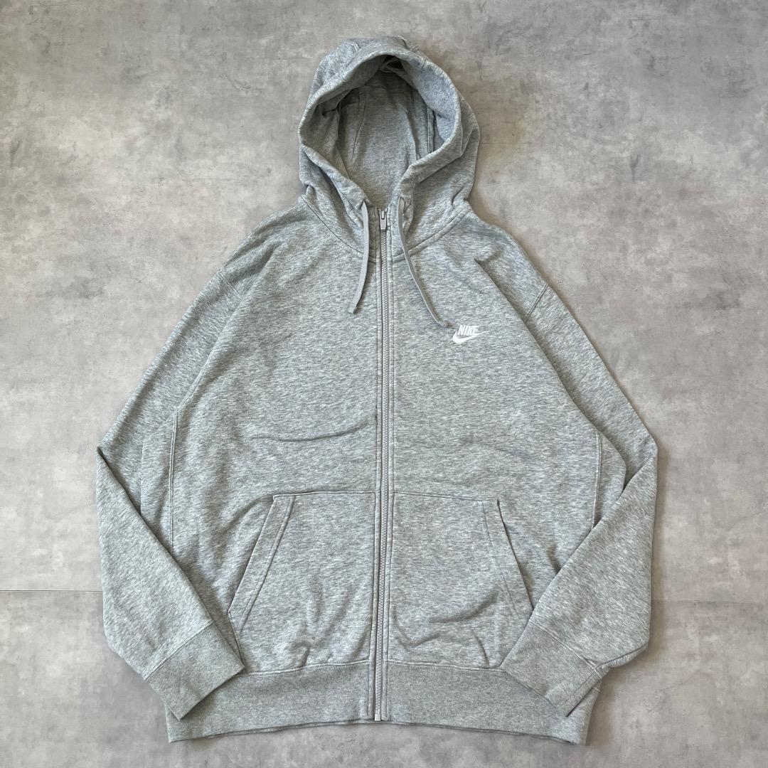 NIKE ナイキ ジップパーカー 古着 ロゴ 刺繍 2XL グレー 17966