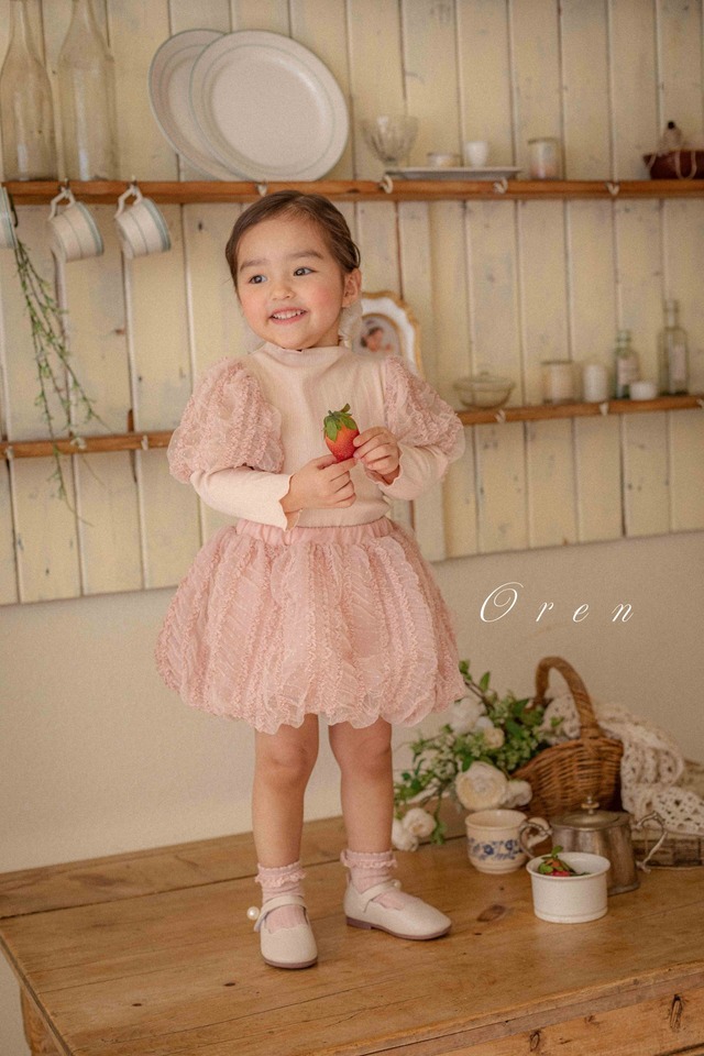 ラスト1  pinkS【即納】<OREN>  Jasmine lace puff T