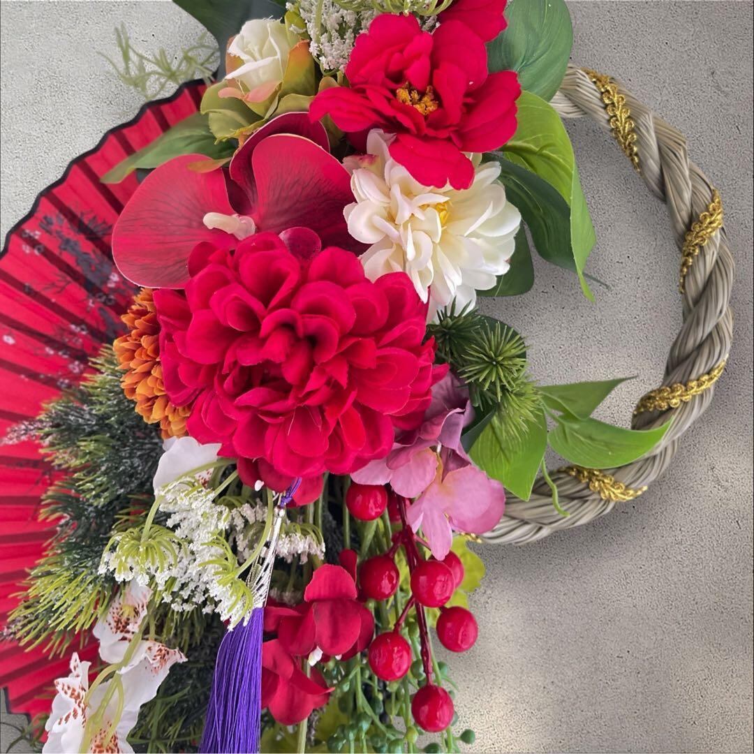 しめ縄リース　ピンクダリア　金扇　水引 しめ縄リース ピンクダリア 金扇 水引 【公式通販】