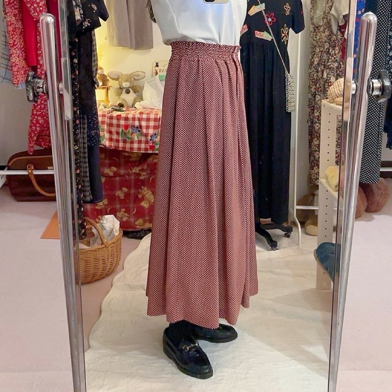 brown red dot gather skirt