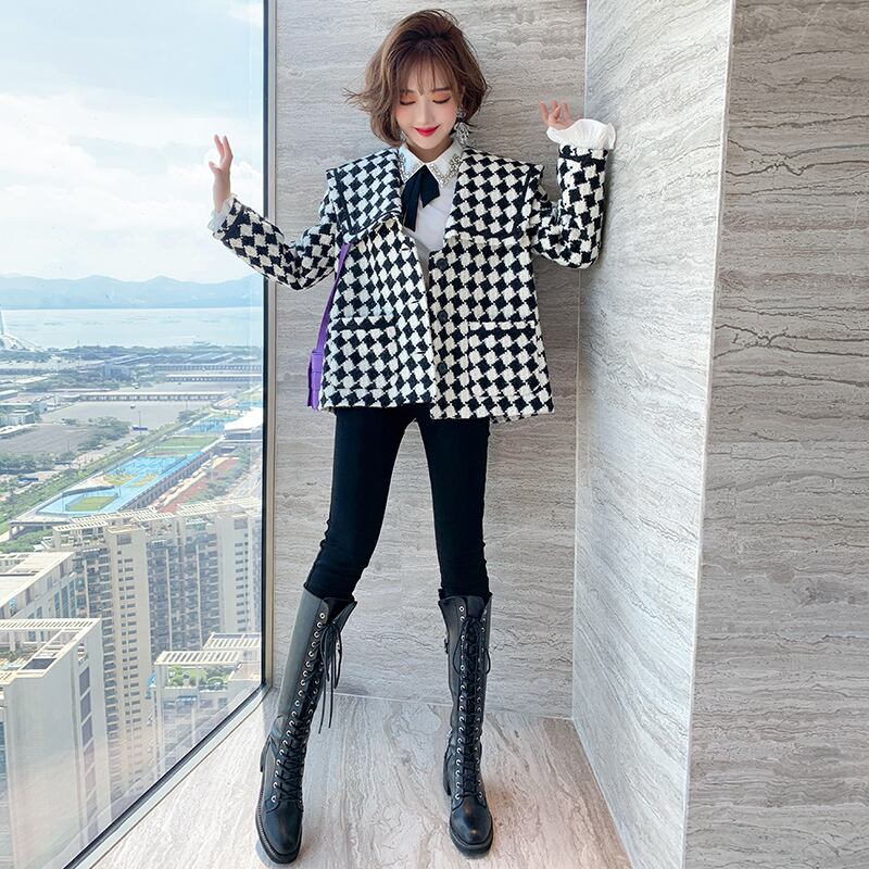 格子柄ツィードポケットショートコート オータムウィンター 秋物 冬物 スクウェア MIUCO63551397727