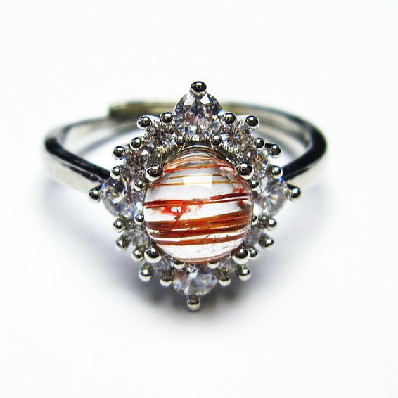 キャッツアイルチルクォーツ 指輪 リング 19号 フリーサイズ 調整可能 一点物 [M便 1/20] 115-4454