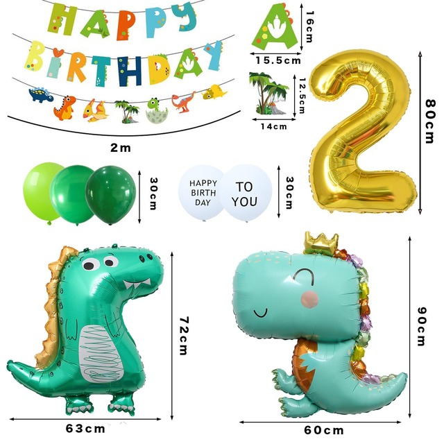 恐竜 誕生日 バルーン 風船 2歳 男の子 誕生日 飾り付け 恐竜 HAPPY BIRTHDAY ガーランド 数字 バルーン 2 バースデー パーティー デコレーション セット シンプル 装飾 キッズバースデーキット お祝い 写真背景 インスタ映え 子供 カワイイ