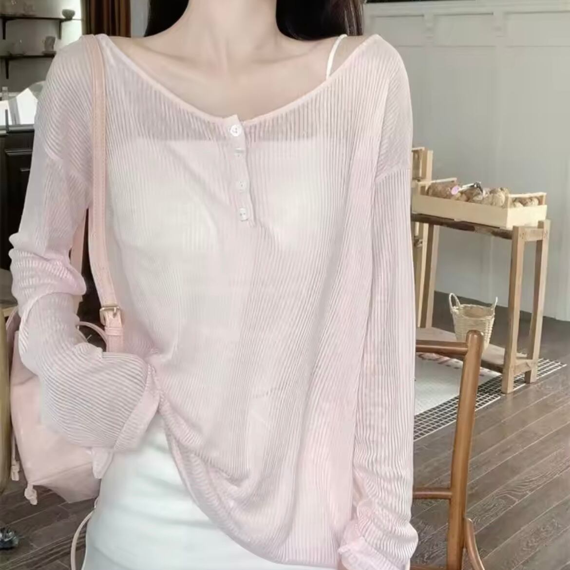 sheer round neck long t-shirt