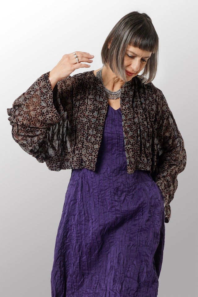 ：『ミエコミンツ』アジュラック　フラワーウエイビータックスリーブ　ジャケット