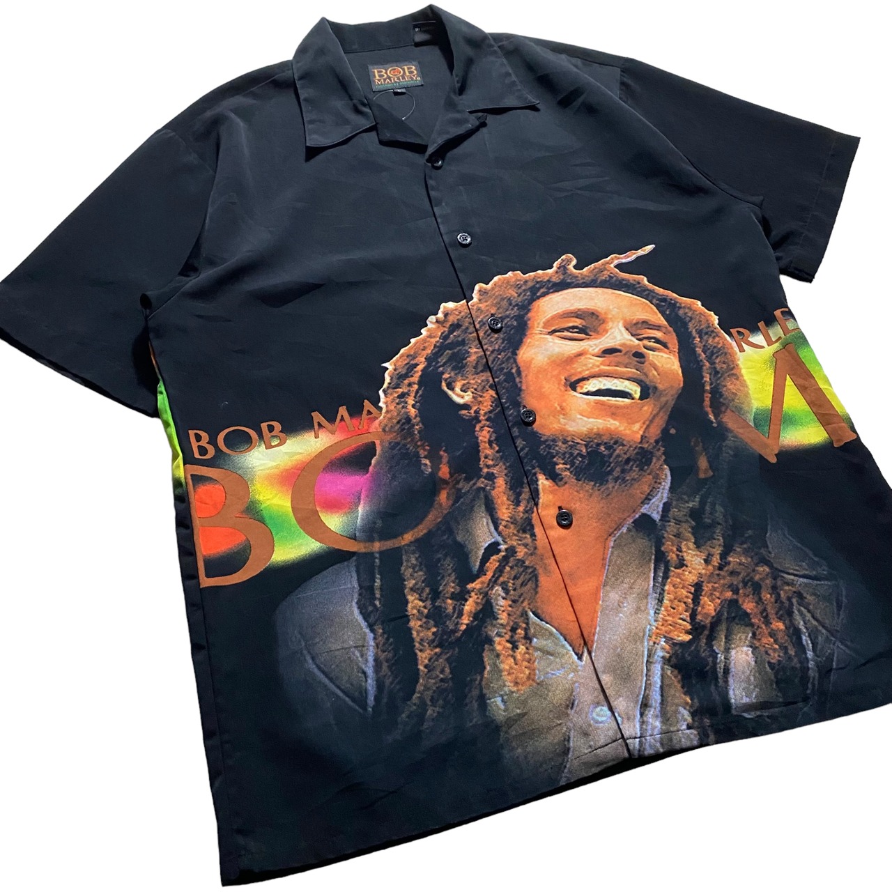 BOB MARLEY print open collar music shirt