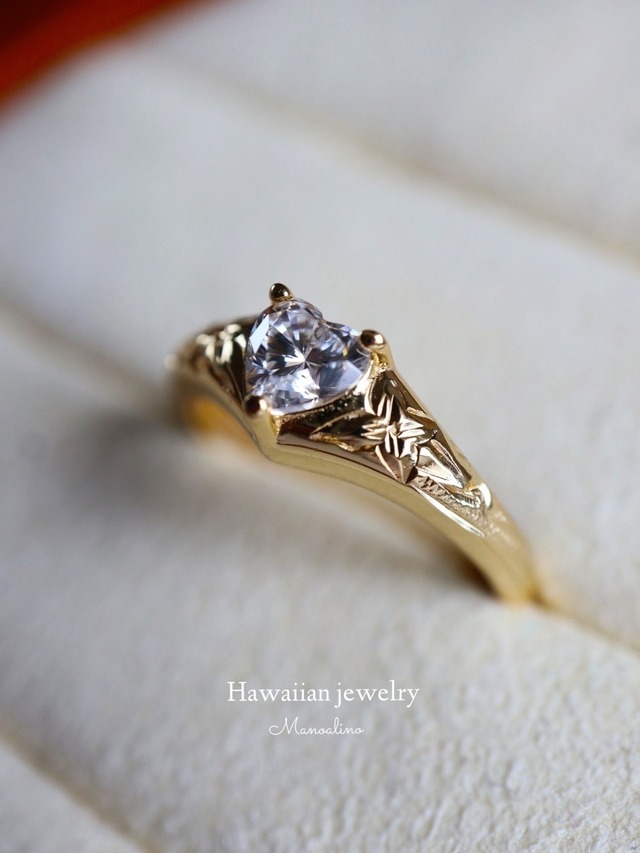【手彫り】AAAAA rank Heart zirconia ring Hawaiian jewelry(AAAAAランクハートジルコニアリング、指輪ハワイアンジュエリー)