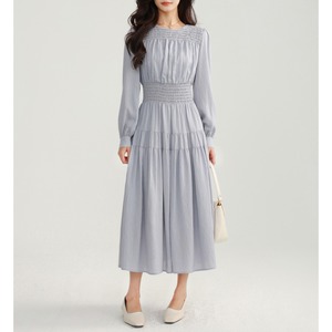 シャーリングウエスト Aライン ロング丈 ティアードワンピース 00108