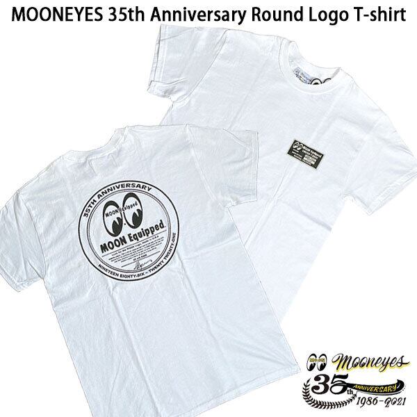 MOONEYES 35th Anniv. Round Logo T-shirt White ムーンアイズ 35th アニバーサリー ラウンド ロゴ Tシャツ ホワイト HOTROD