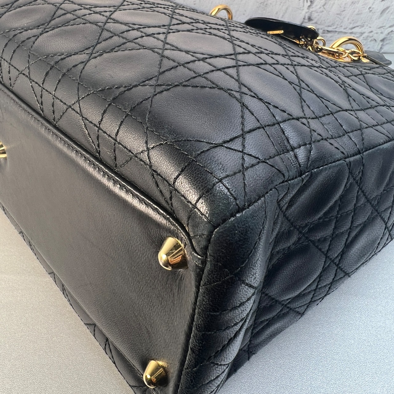 Dior レディディオール ラムスキン ハンドバッグ ブラック A-10655