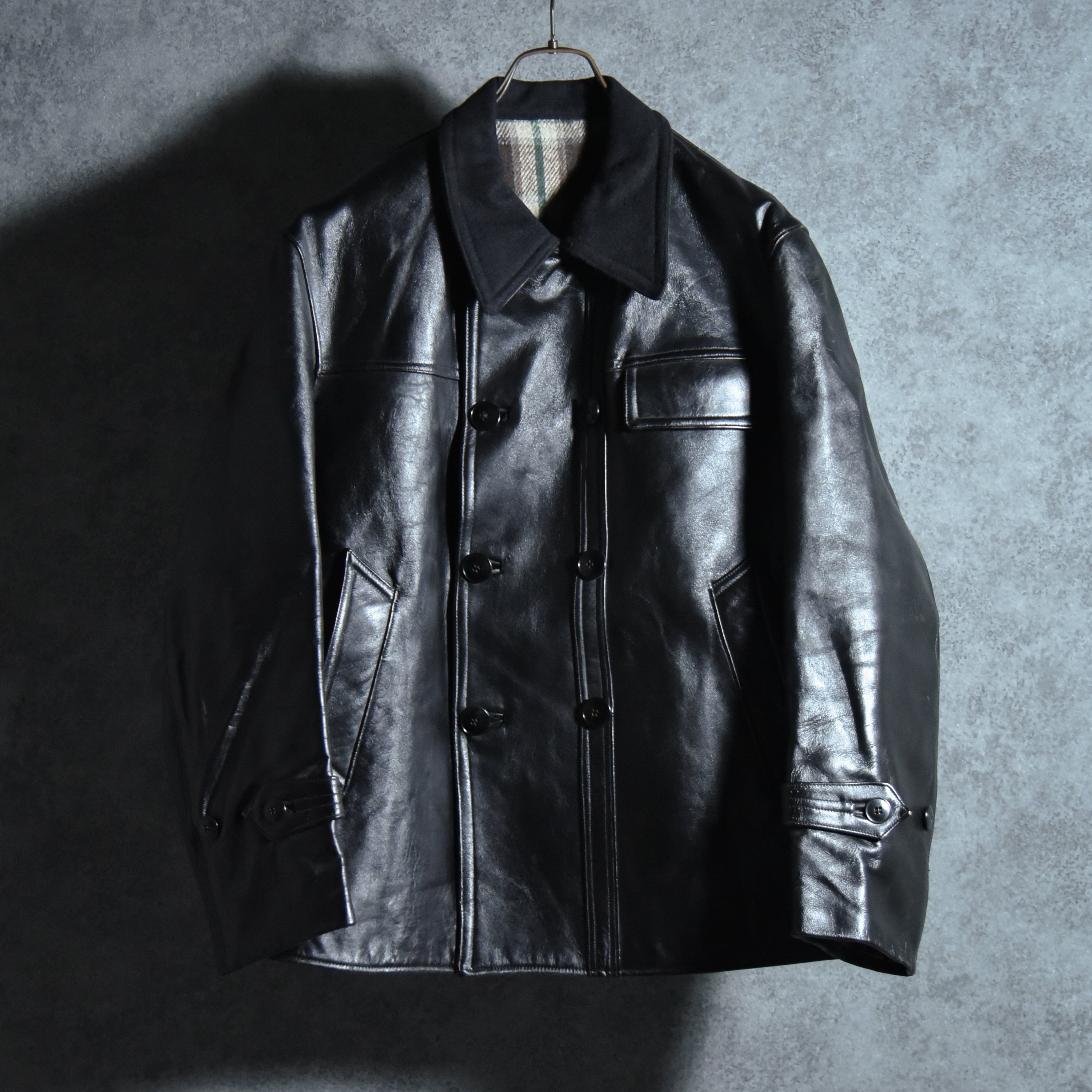 60-70s Le Corbusier Leather Double Breasted Wool Collar Jacket ル