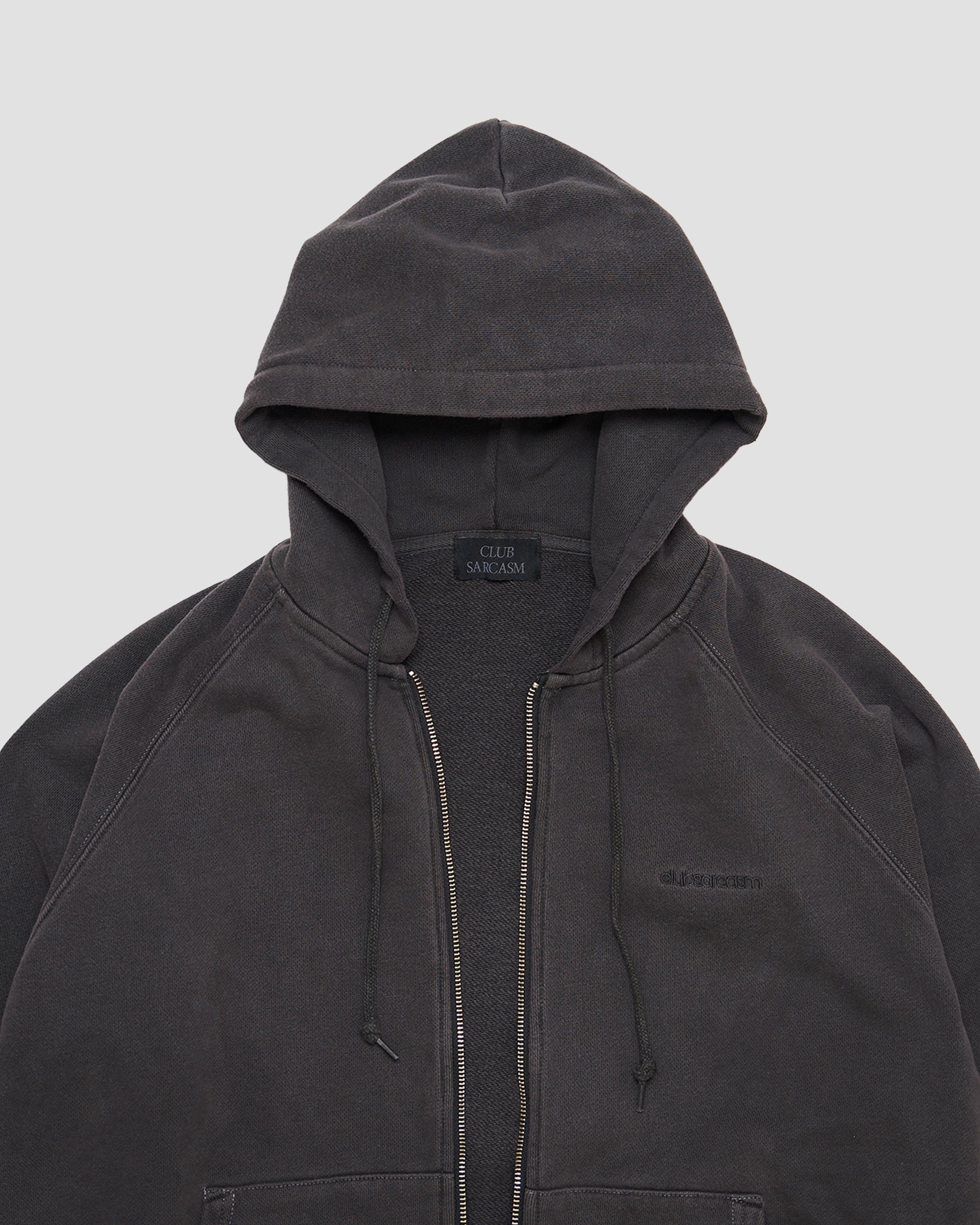 PIGMENT DYED BASIC ZIP HOODIE (BLACK) | CLUB SARCASM
