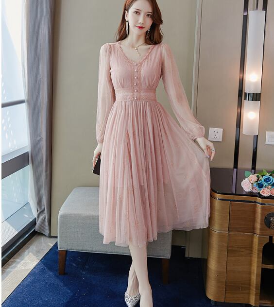シースルー 長袖 ワンピース★大人可愛い 上品 お洒落 キュート ワンピース 長袖 ミモレ丈 チュール シースルー きれいめ 上品