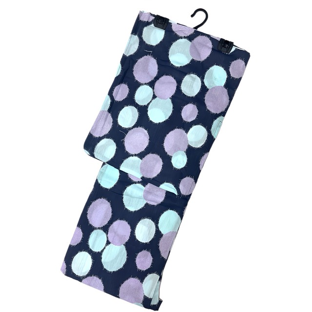 浴衣ジェンヌ 浴衣 単品 紺地 ドット柄 水玉 ゆかた レディース浴衣 高島ちぢみ