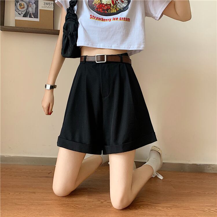 送料無料 着回し抜群 双子コーデに ベルト付 シンプル ショートパンツ カジュアルコーデ ボトムス Lamitte Deco トレンド 韓国ファッション ショップ Base店