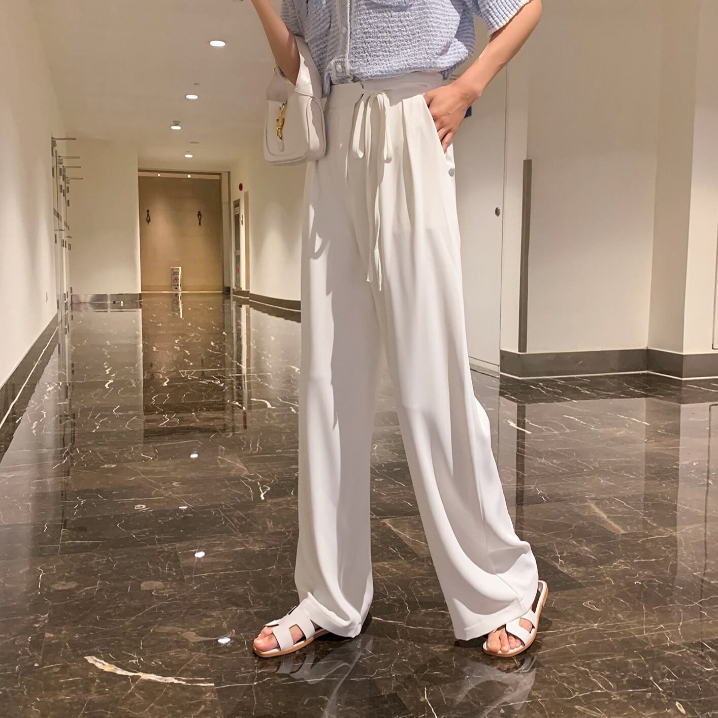 サマースタイルハイウェストウェストカジュアルパンツ ルーズホワイト 夏物 6Du_Shop_Women69786587784