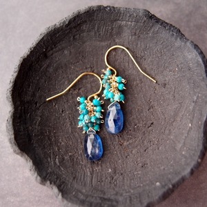 【K14gf】Royal Blue Kyanite × Chrysocolla Earrings／カイヤナイト × クリソコラ ピアス