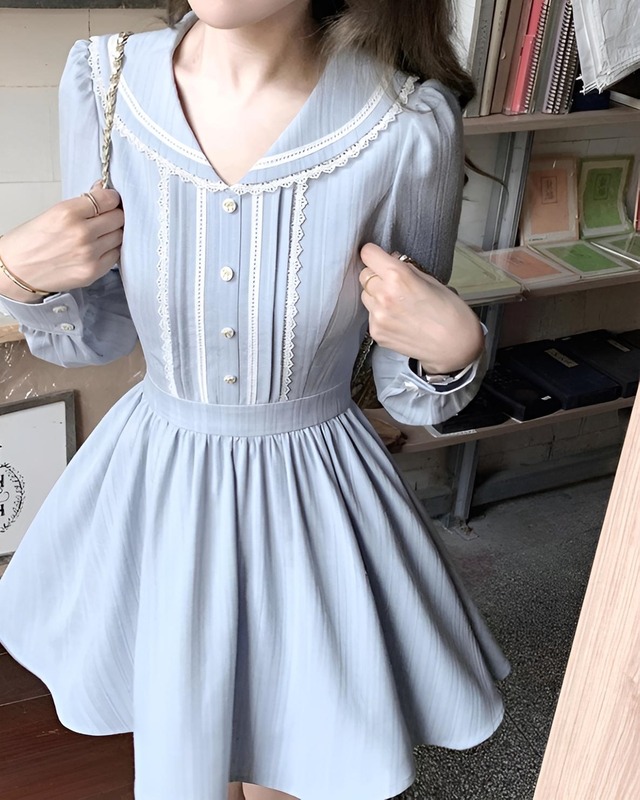 ライトブルーフレアセーラーワンピース　24WP09046