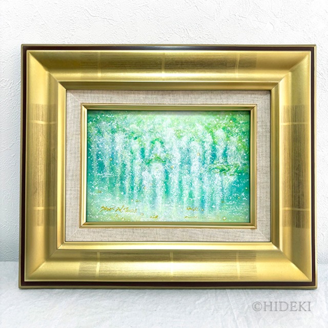 白藤の絵画｜光り輝く白藤「光り輝く白藤」アート 原画 油彩額付 ヒーリングインテリア