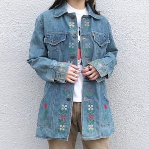 【USED】70s Levis リーバイス サファリジャケット デニム ジャケット 刺繍 クロスステッチ