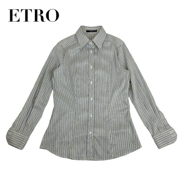 中古 エトロ ETRO 長袖 シャツブラウス ストライプ柄 イタリー製 M～L 