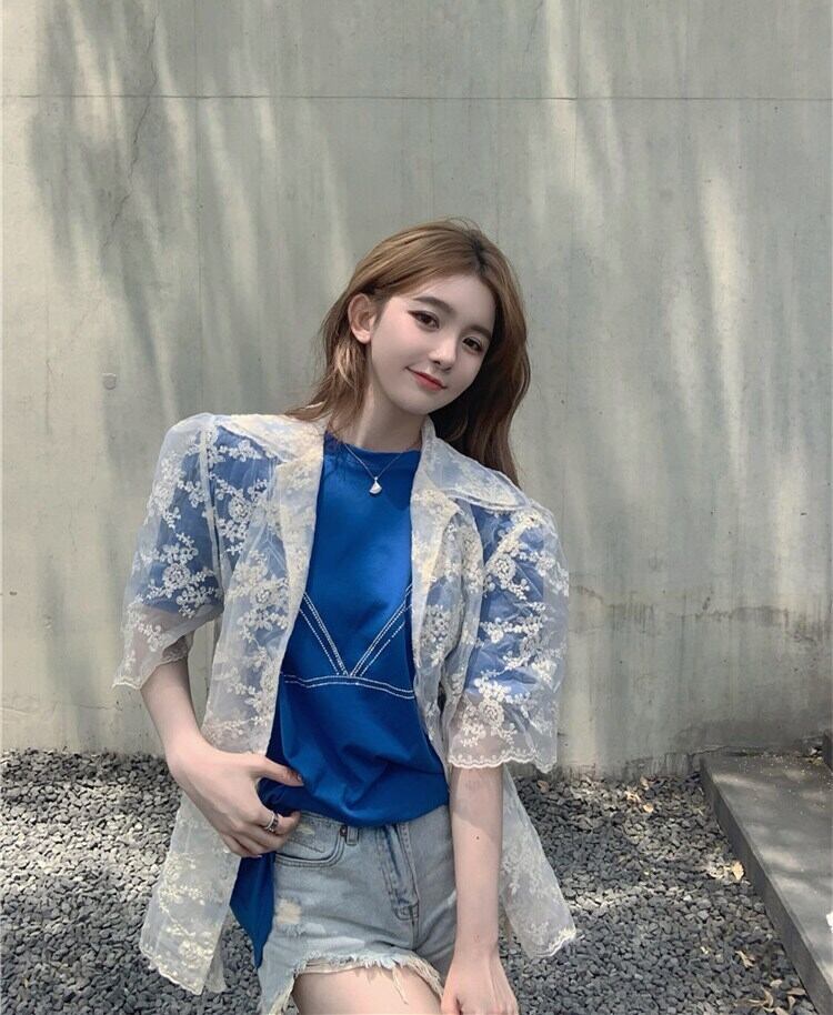 ブラックスリーブレースシャツ ルーズラインストーンTシャツ ブラックストロベリース98780120380