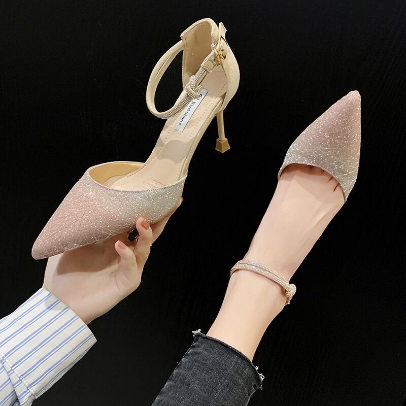 ヒールスプリングラインストーンバックルシングル 靴 シューズ ハイヒール 春物 フェイクシューズ40254339950