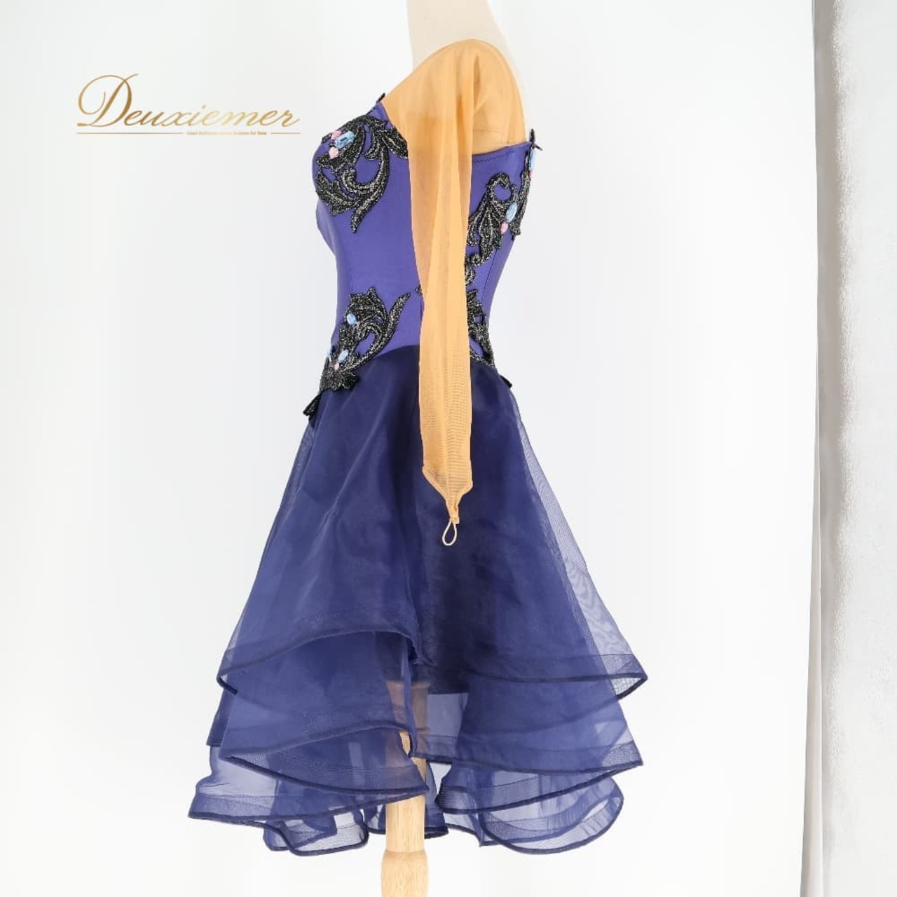 社交ダンス 衣装 ラテン ドレス ワンピース パープル系 ネイビー系 紺 紫 黒 セキネ SEKINE 日本製 レース デモ 競技 ダンス パーティ 発表会 競技用 ラテン用 デモンストレーション 発表会用上品 大人可愛い