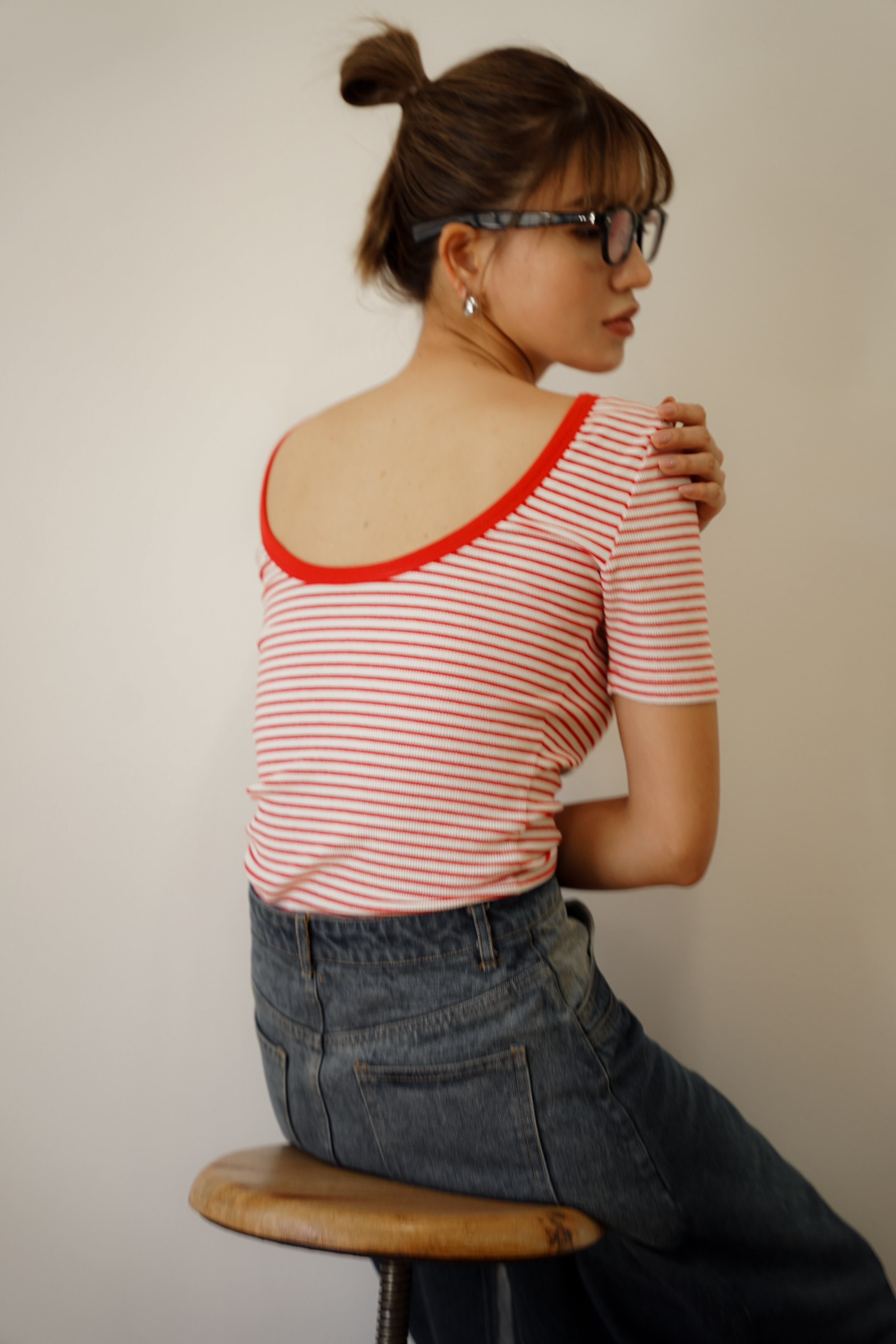 バックオープン ボーダーTシャツ