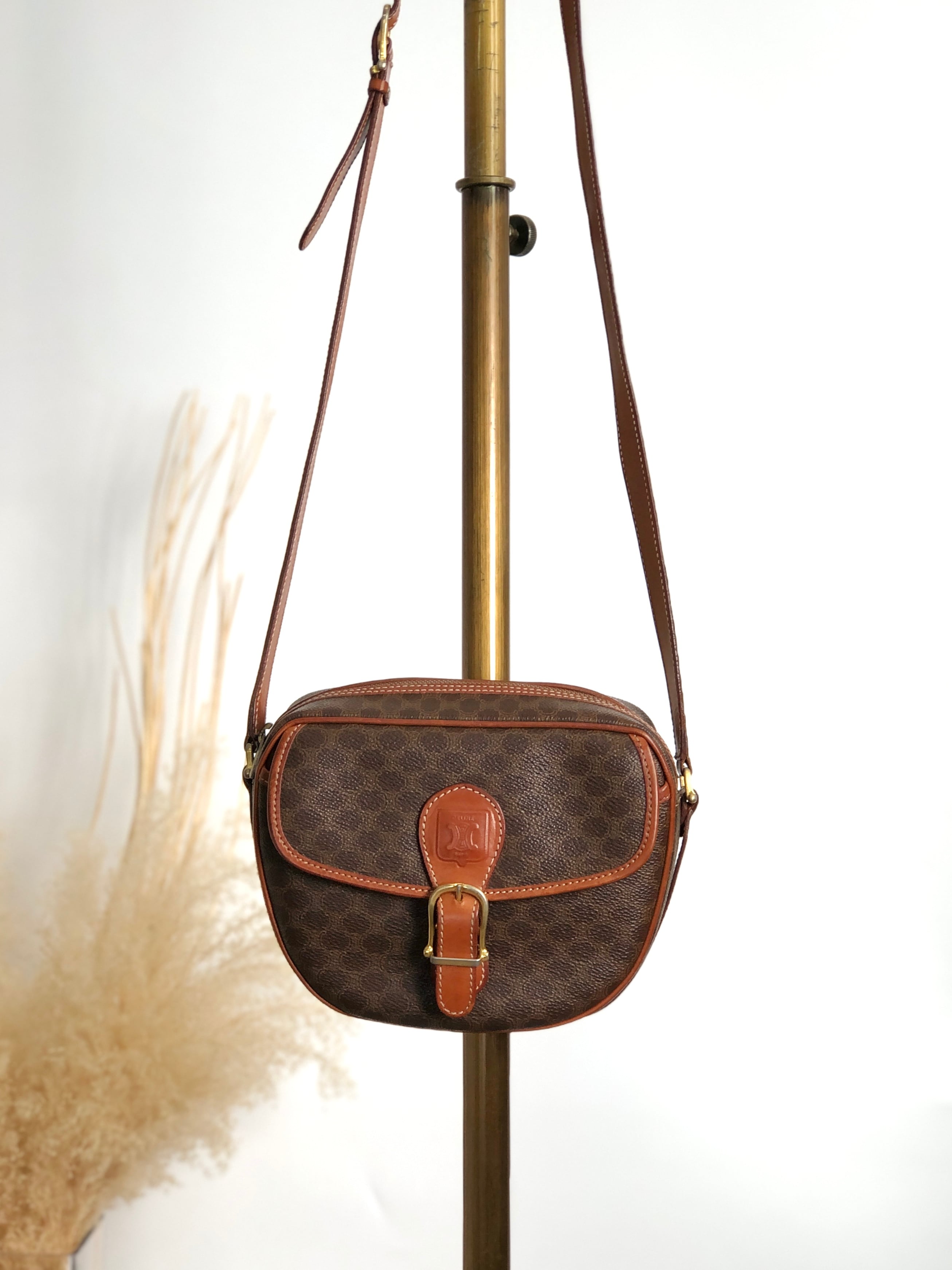 CELINE セリーヌ マカダム ショルダーバッグ ブラウン ブラゾン型押し