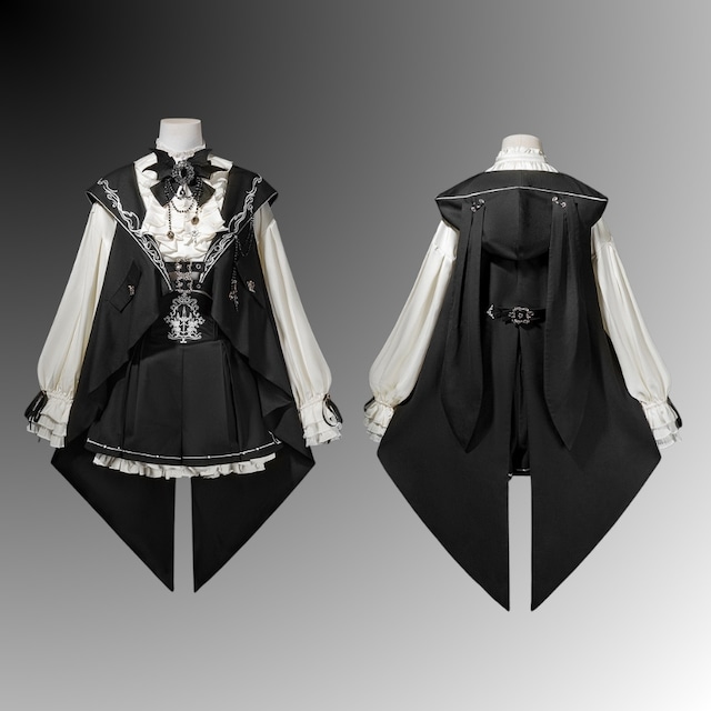 王子系ゴシックロリータ向け 刺繍入りベストとフリルブラウス・ショートパンツの3点セット衣装