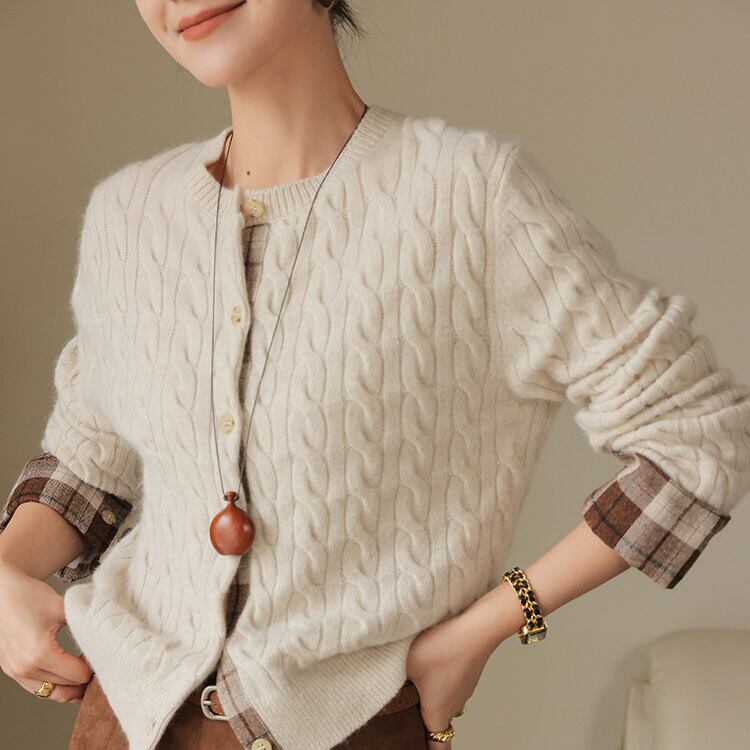 ケーブル クルーネック ニットカーディガン 2col H11140