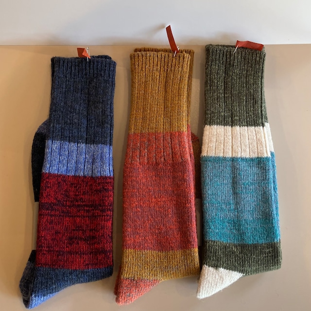 ざっくり編みくつした  杢ウール  ロング　salvia サルビア