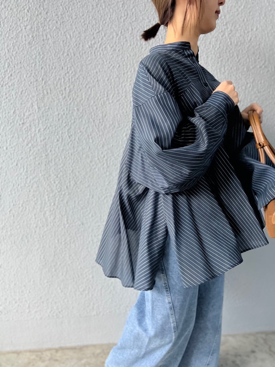 【PASSIONE】ストライプフレアシルエットシャツ