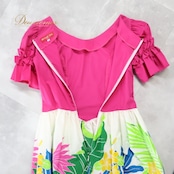 フラダンス 衣装 ワンピース ドレス ピンク系 マーメイドライン エムエムジェイ 日本製 モンステラ柄 プルメリア柄 MermaidLine MMJ ハワイアンプリント アロハ フラ ダンス レッスン 練習 華やか 鮮やか かわいい おしゃれ ホワイト系 ブルー系 イエロー系 グリーン系 ピンク 青 黄 緑 黄緑 トロピカル かわいいデザイン