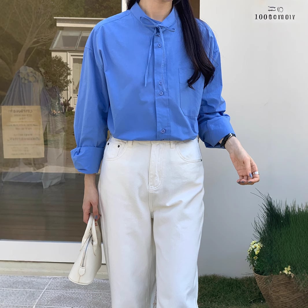 サテン シャツ ブラウス 長袖 袖あり ツヤ感 艶 ラウンドネック