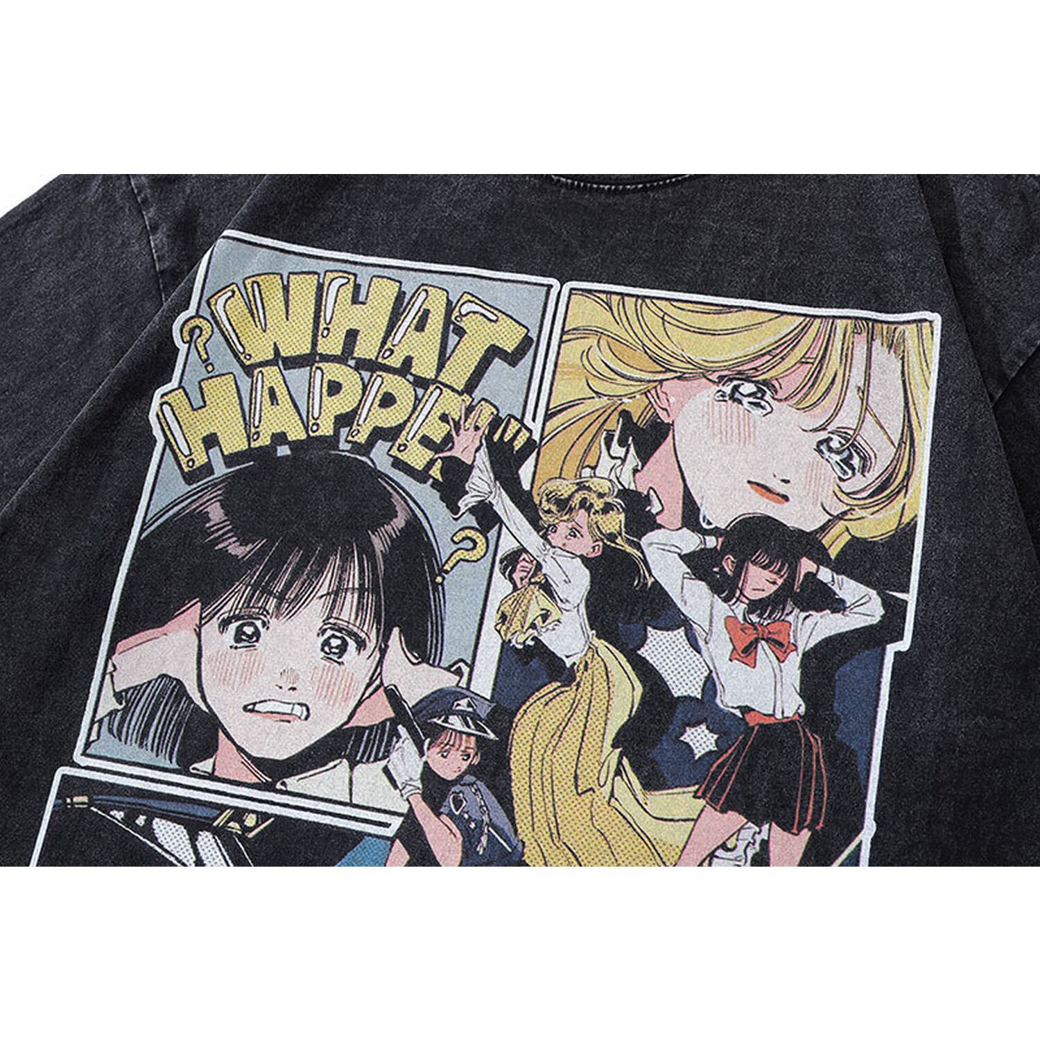 ストリート マンガプリント ロングTシャツ T1058 | wshot ストリート マンガプリント ロングTシャツ T1058 | wshot