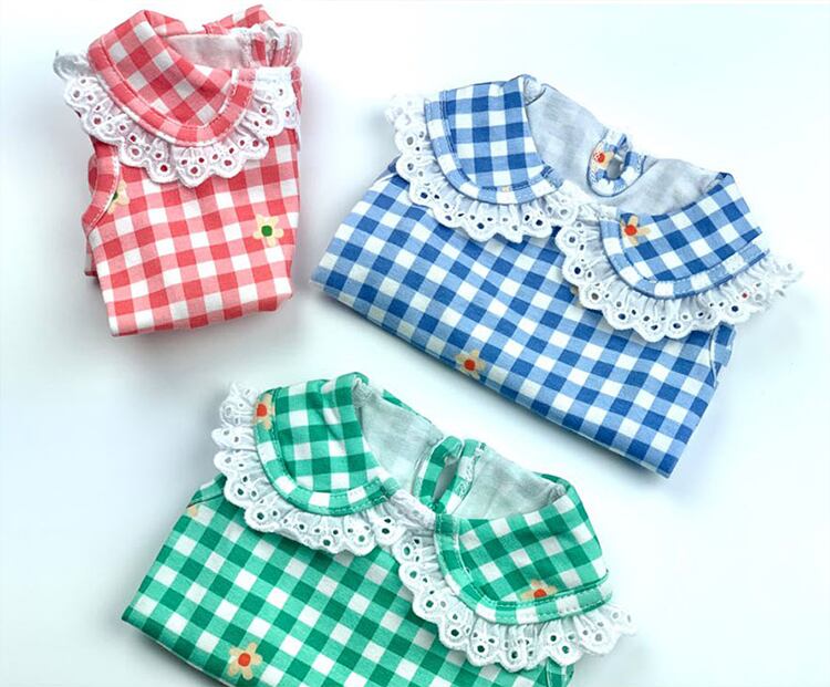 【SALE】丸襟チェック柄トップス XS ~ XL 3color / 犬服 春夏 新作 ドッグウェア チェック柄 丸襟 小型犬 中型犬 犬 服 トップス 袖なし ペット用品 ペット洋服