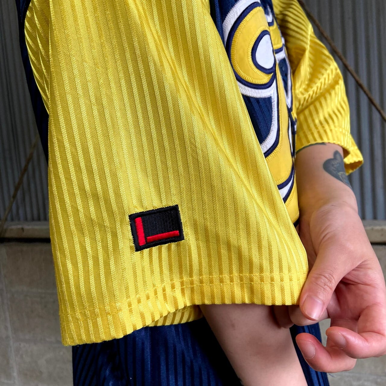 FUBU フブ ロゴワッペン ベースボールシャツ メンズXL 古着 ネイビー