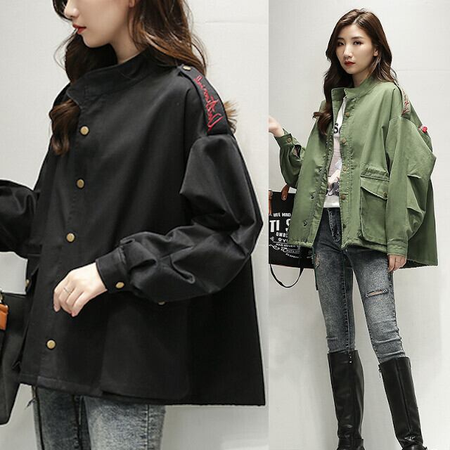 ジャケット レディース アウター カジュアル ブルゾン オーバーシルエット ブラック/カーキ/ベージュ/レッド S/M/L/XL/2XL