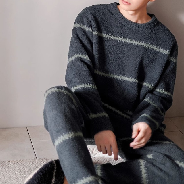 【L-2XL】half velvet stripe pattern pullover style pajamas p1118