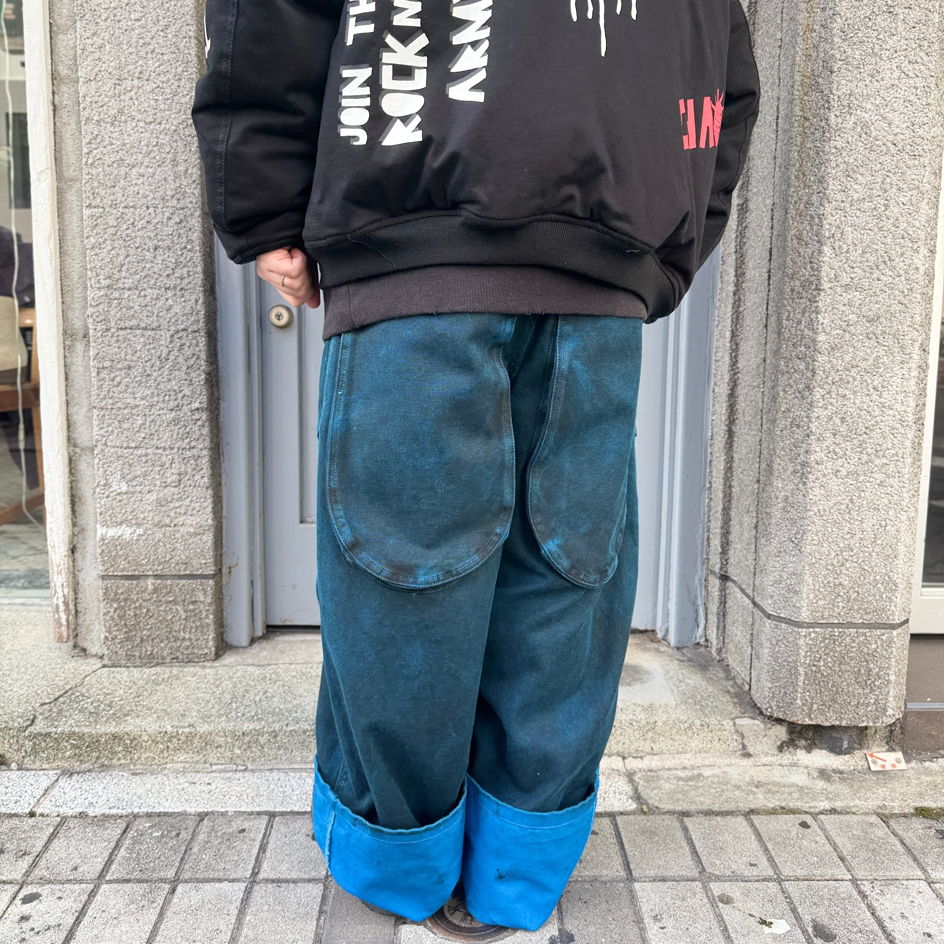 KIDILL / BLACK STAINED DUCK PANTS / BLUE × BLACK | ふぁいん