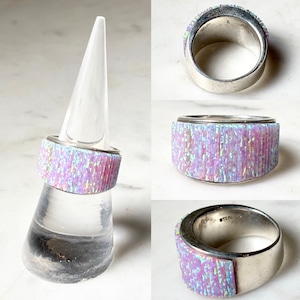 vintage silver synthetic opal inlay ring