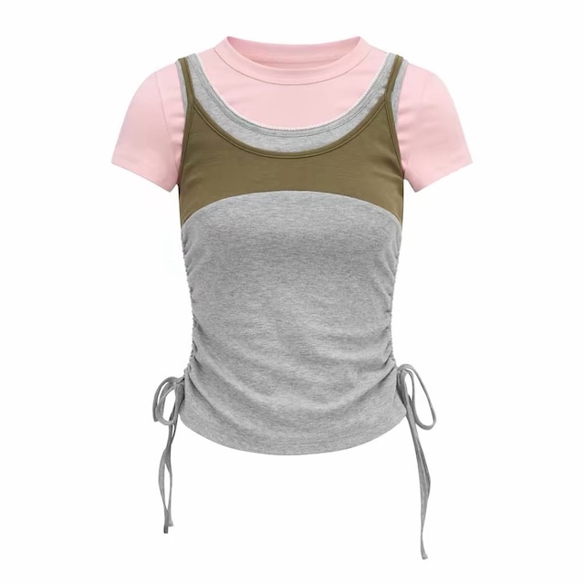 [JIKOO] color-block drawstring T-shirt