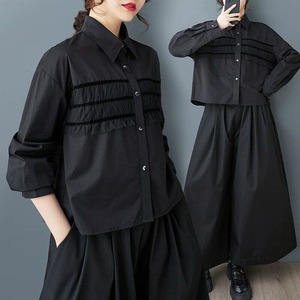 BLACK LONG SLEEVES SHORT HEM DESIGN SHIRT 1color M-16557