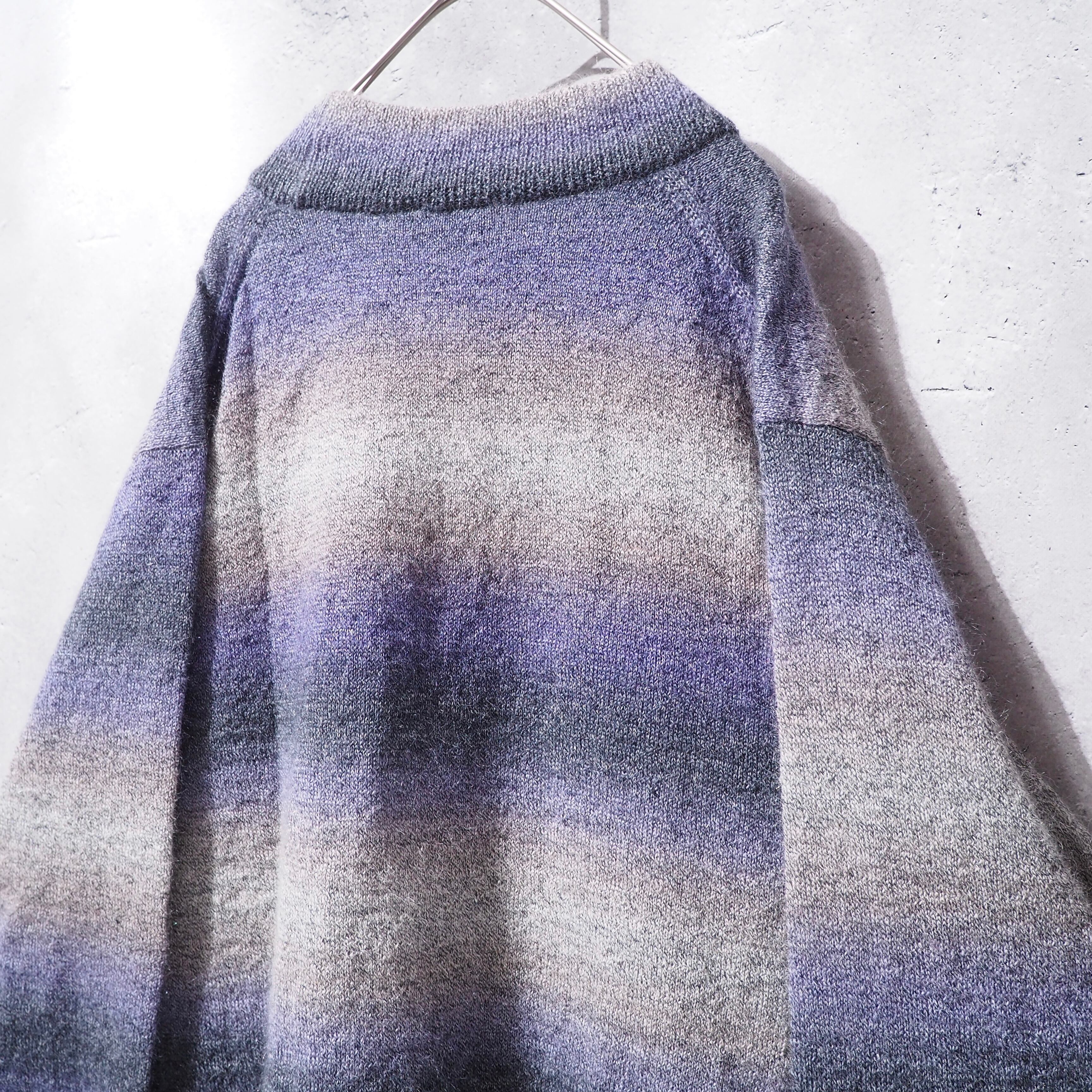 " LANVIN " Dark purple × Black Fat Border Mohair mix knit