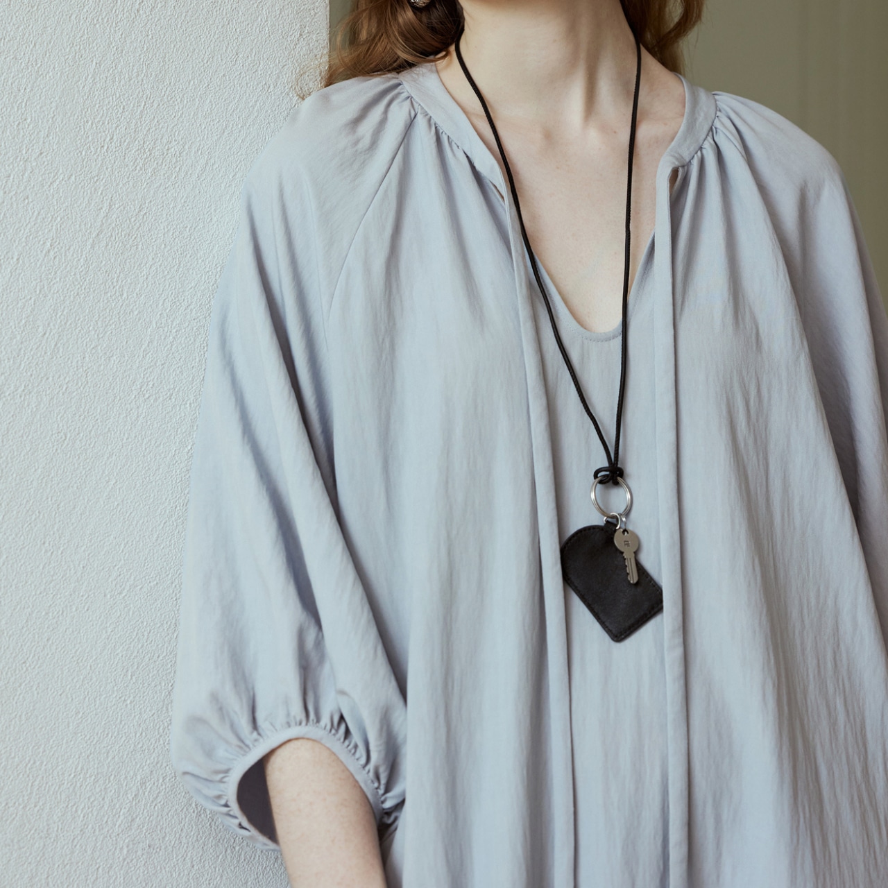 Gather Neck Long Sleeve Maxi Dress T3694